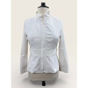 Doncaster Signature White, Zip Jacket w/ Mandarin Collar, Piping Detail, Sz 12